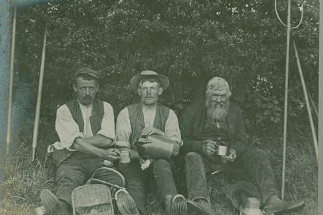 Haymakers at tea, photographer by Sam Thompson. Photo courtesy of Lancashire County Council's Red Rose Collection.