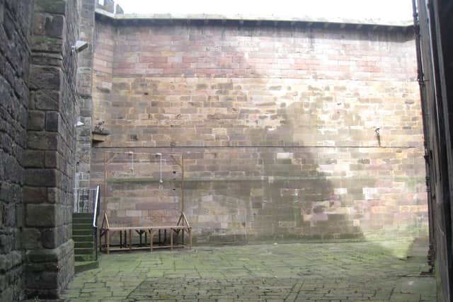 The later gallows site at Lancaster Castle s used by Marwood and Berry. The hanging shed stood approximately where the fake gallows is shown. Picture courtesy of Richard Clark.