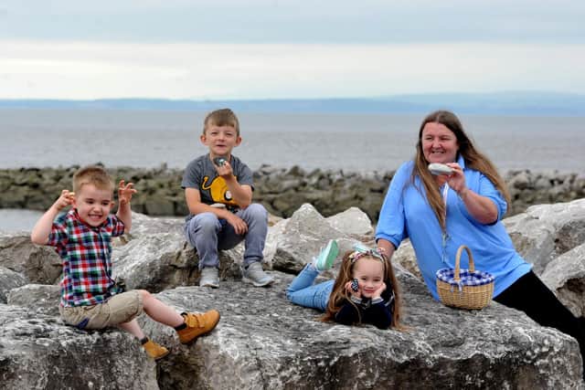 Jacky Burns started off a new craze in the Heysham area called Pebbleart with her grandchildren Olivia, Leo and Calvin.