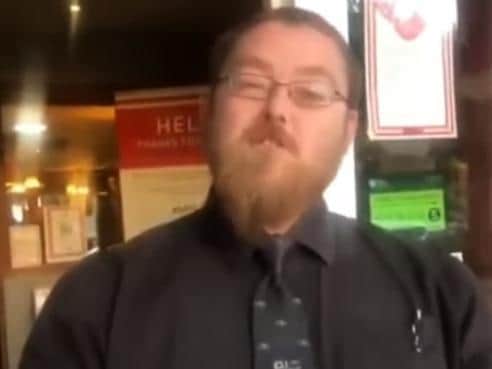 The video featured a conversation with a member of staff at the pub, who would not let two men on to the premises.