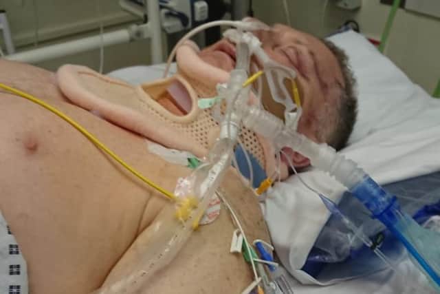 Mark in hospital after the accident in 2018.