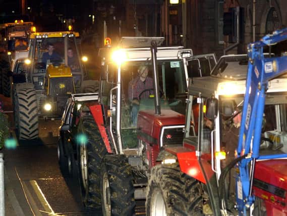 Tractors and farmers protesting over the fuel crisis in Lancaster.