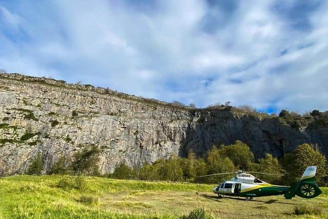 The Great North Air Ambulance at the scene on Saturday. Photo by Ben Hunter-Scott Wearden