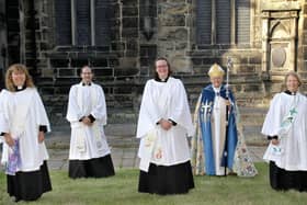 Pictured at the Deacons ordination service which took place at Lancaster Priory are (foreground) Rev Angie Letchford, Rev Catherine Haydon and Rev Christina Walker, with (behind) Rev Sam Cheesman (Bishops Chaplain) and Rt Rev Julian Henderson, Bishop of Blackburn.