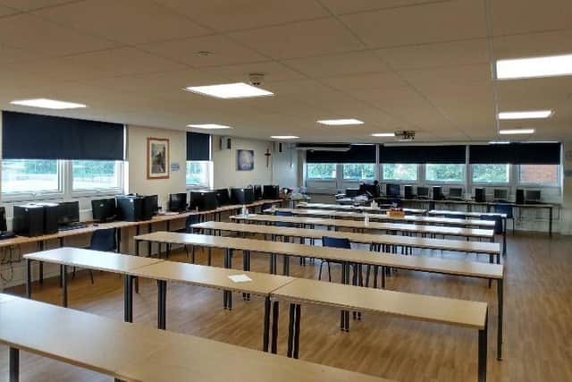 Lighting in a classroom at Our Lady's Catholic College.