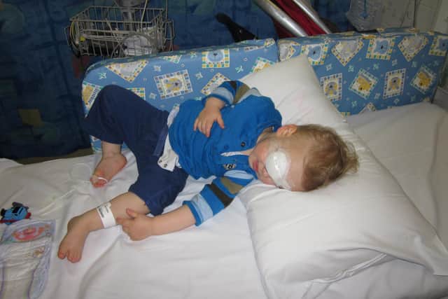 Kyden Waite pictured after surgery when he was younger.