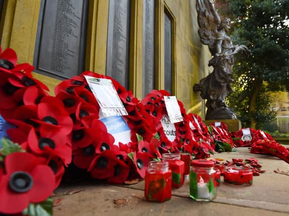 Wreaths laid at last year's Remembrance Day service in Lancaster.