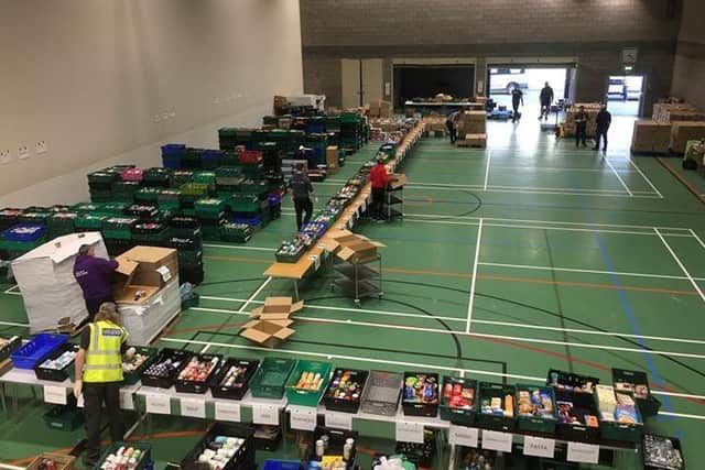 The foodbank operation at Salt Ayre Leisure Centre.