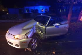 The silver Mazda MX5 was badly damaged in the crash in Westgate, Morecambe shortly before midnight on Friday (October 23). Pic: Lancashire Police