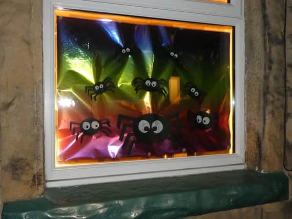 One of the windows decorated as part of the Moorlands Spooky Trail.