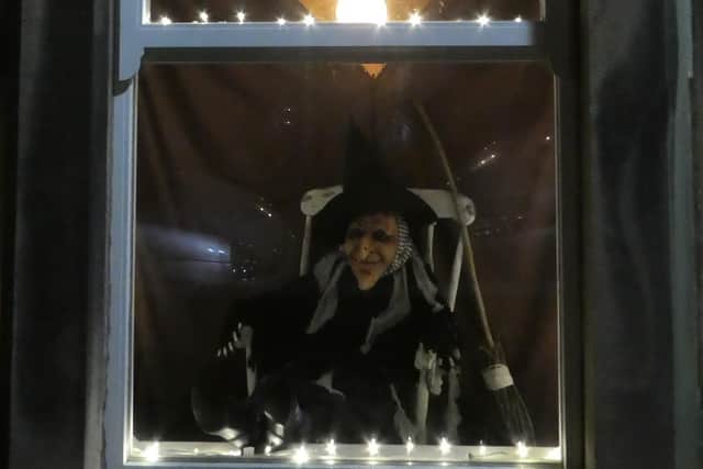 One of the windows decorated as part of the Moorlands Spooky Trail.