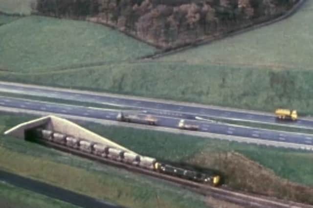 The newly-opened motorway running alongside the main Lancaster to Carlisle railway line - now part of the West Coast mainline. (all images from Laing’s 30 minute documentary courtesy British Film Institute).