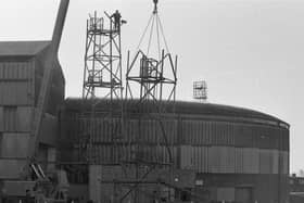 The floodlights being dismantled at Preston North End in November 1985 - another sign of the trouble the club find themselves in