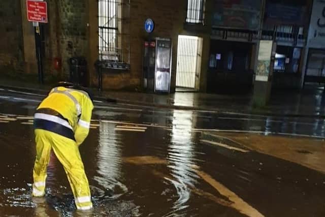 Surface water flooding in Lancaster city centre on Sunday night.