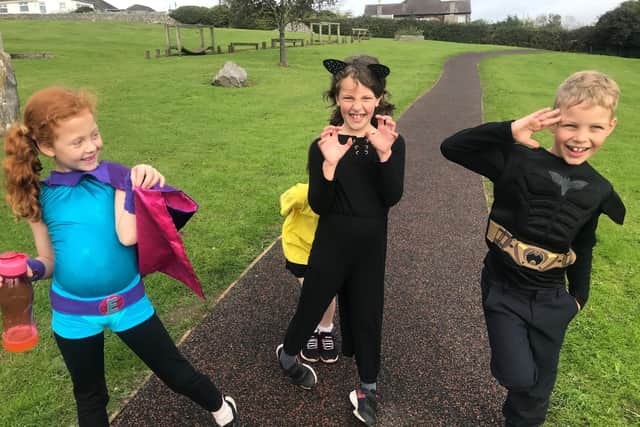 Schoolchildren from Archbishop Hutton’s VC Primary School in Warton dressed up as superheroes and did a sponsored run to raise money for new IT equipment for the school.