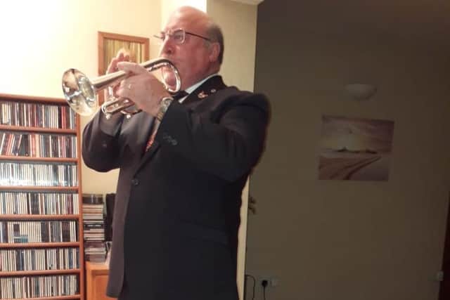 Derek Upton played his cornet for Tarleton Community Primary School from his home in Jersey