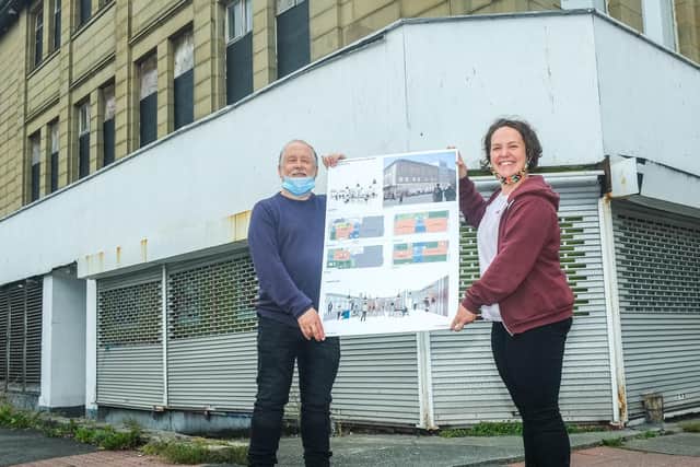 WEM chairman Chris Price with Beki Melrose, director at The Exchange, outside the old Co-op building known as Centenary House.