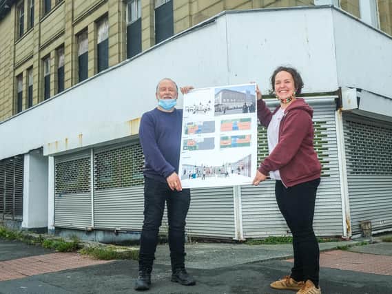 WEM chairman Chris Price with Beki Melrose, director at The Exchange, outside the old Co-op building known as Centenary House.