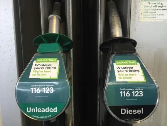 Petrol pump nozzles at Sainsbury's in Lancaster and Kendal will be carrying the Samaritans' contact details.