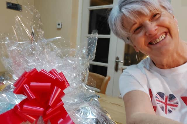 Charity founder Sharon Jackson with one of the festive hampers.