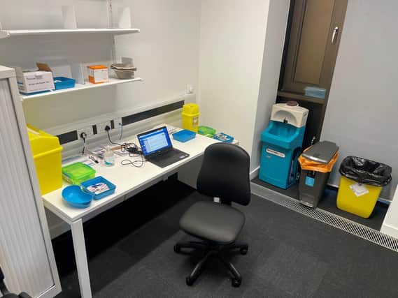 The testing centre at Lancaster University’s Health Innovation Campus set up ready for the first cohort of vaccination patients.