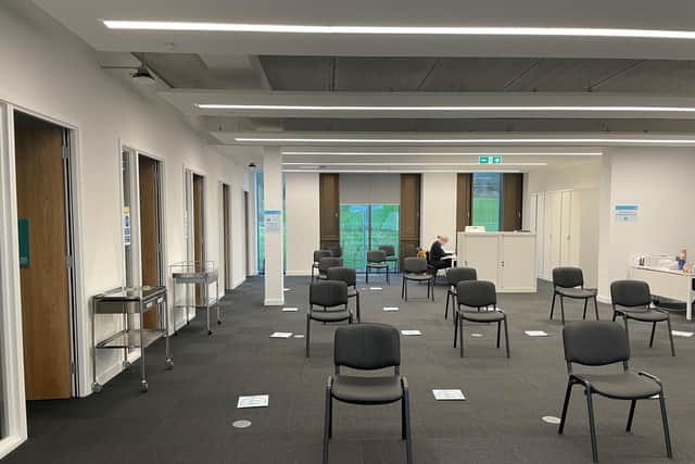 The testing centre at Lancaster University’s Health Innovation Campus set up ready for the first cohort of vaccination patients.