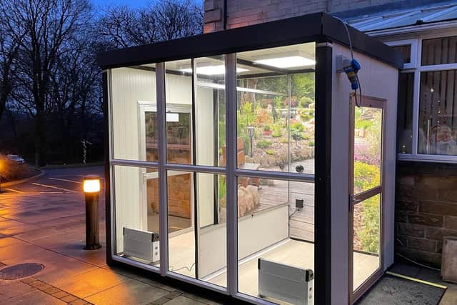 The visiting pod at Lancashire County Council’s Olive House care home in Bacup. A similar pod has been istalled at LCC’s care home at Woodhill, Morecambe, meaning people can visit their relatives in safety