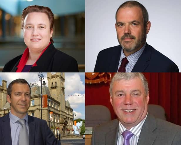 Clockwise from top left:  Erica Lewis, leader of Lancaster City Council;  Paul Foster, leader of South Ribble Borough Council;  David Henderson, leader of Wyre Council;  Alistair Bradley, leader of Chorley Council
