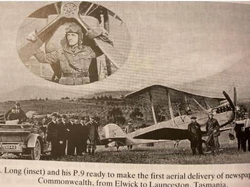 Lieutenant Arthur Long and his P9 ready to make the first aerial delivery of newspapers in the Commonwealth, from Elwick to Launceston, Tasmania.