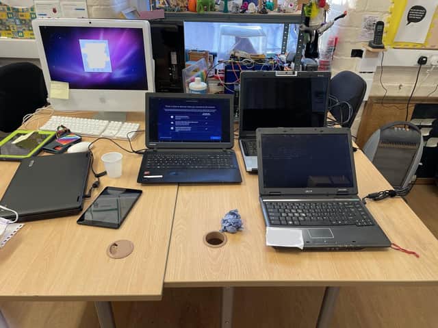 The first donated devices being readied for repair.