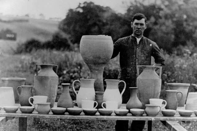 Richard Bateson at Bridge End Pottery Burton-in-Lonsdale in the 1930s. Photo from the Lancaster Guardian.