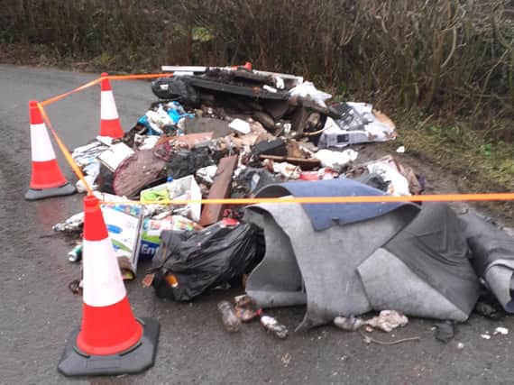 The fly-tipped waste blocked the road between Arnside and Silverdale.