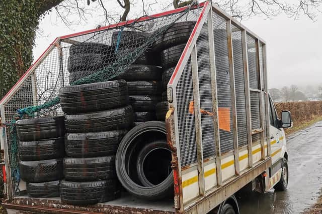 The tyres were loaded up to be disposed of.