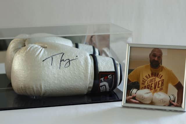 The signed Tyson Fury gloves.