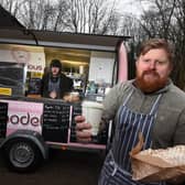 Matthew Taylor (right)  and colleague James Robinson pictured at the refreshment truck at the new Spring Wood pitch.