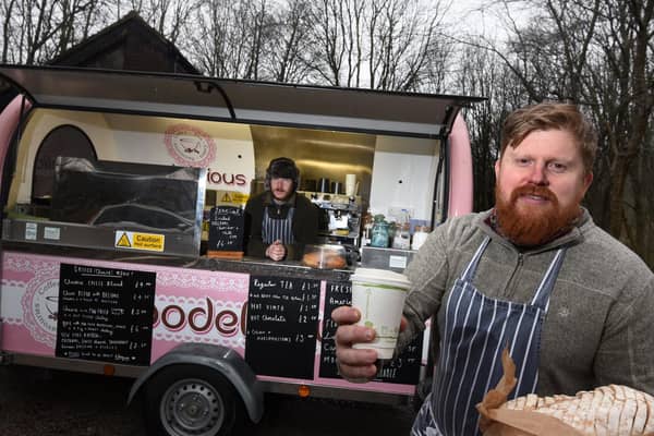 Matthew Taylor (right)  and colleague James Robinson pictured at the refreshment truck at the new Spring Wood pitch.