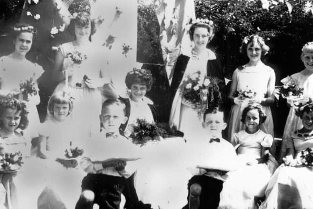 Yealand Rose Queen circa 1960-61. Brian Leach's sister, Helen is a ‘flower girl’ (Helen is back row, on the very left).