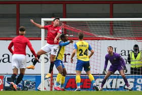 John O'Sullivan scores for Morecambe in their FA Cup tie with Solihull Moors
