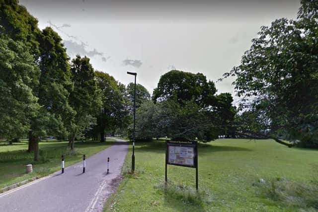 The man had been walking his young Jackapoo in Ryelands Park, Lancaster at around 6pm on Friday, January 29 when his dog was attacked by an "aggressive" Staffy cross