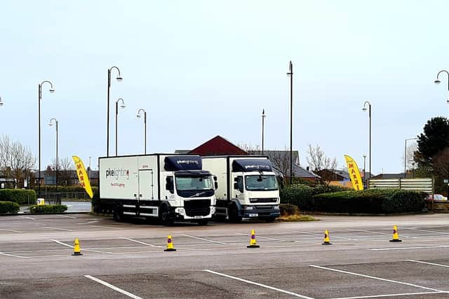 Lorries parked up on the Winter Gardens car park at the weekend in preparation for filming starting in Morecambe for new Netflix drama Stay Close. Photo by Andrew Gordon