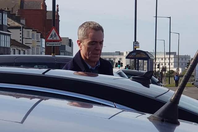 Jane Dickinson Patel took this photo of James Nesbitt during a break from filming on Morecambe prom.
