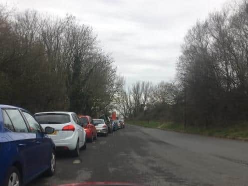 The queue at Lancaster Waste and Recycling Centre heading back towards Salt Ayre Leisure Centre.