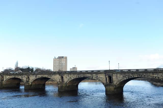 Skerton Bridge with the Mainway high rise blocks in the background.