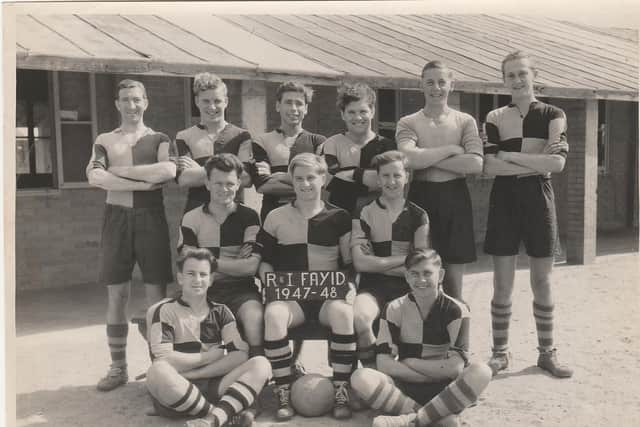 Jack, pictured back row far right, playing for his RAF football team while doing national service based at RAF Fayid
