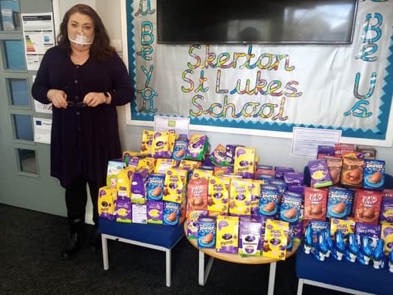 Bayview Childcare deliver Easter eggs to Skerton St Luke's School.