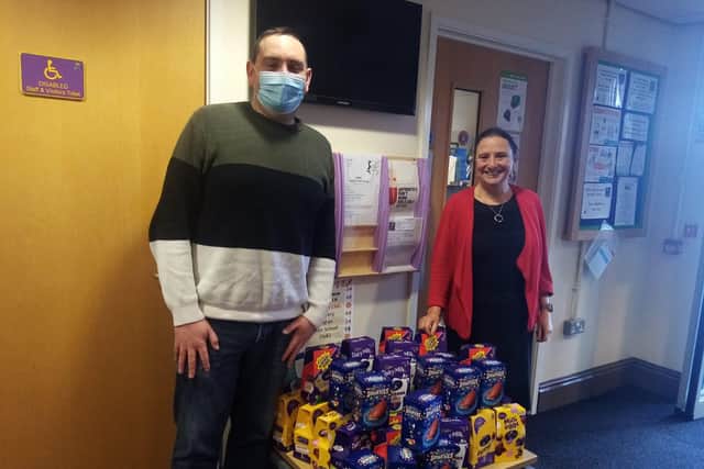 Bayview Childcare deliver Easter eggs to Morecambe Bay School.