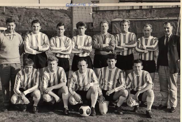 Galgate 1965-66. Back row from left: Barry Hanson (manager), Alan Rogerson, Dickie Danson, Bill Varey, Charlie Timperley, Terry Oliver, Billy Wylie, John Bowker (trainer). Front row from left: Alan Moorhouse, Alan Jackson, Bill Potter, Terry Ainsworth (captain), Gordon Howarth.