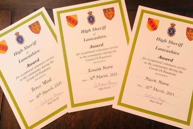 The three men's High Sheriff certificates.