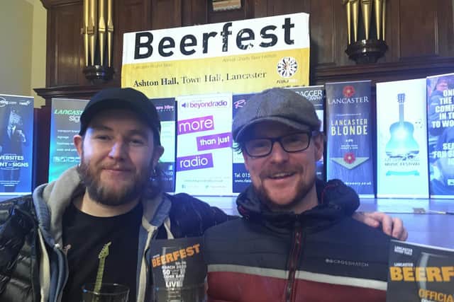 Tom Robinson (right), from Scotforth micropub The Wobbly Cobbler enjoying the festival with a friend.