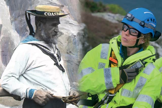 Back in the 1890s, when this Victorian coastguard (left) scaled down the cliffs to rescue a man cut off by the tide, a piece of rope was his only protection. Fast forward 130 years or so and modern coastguards are equipped with everything they need to make a safe and effective recovery from cliffs all around the UK.